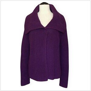 Talbots Dark Purple Chunky Thick Cotton Knit Snap Neck Cardigan Sweater M